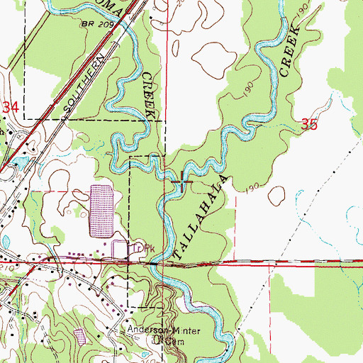 Topographic Map of Tallahoma Creek, MS