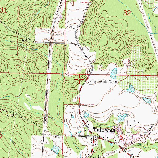 Topographic Map of Talowah Cemetery, MS