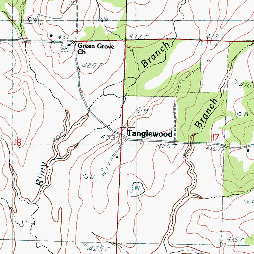 Topographic Map of Tanglewood, MS
