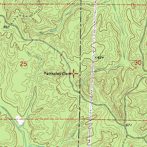 Topographic Map of Tanksley Cemetery, MS