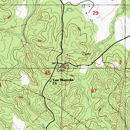 Topographic Map of Tate Cemetery, MS