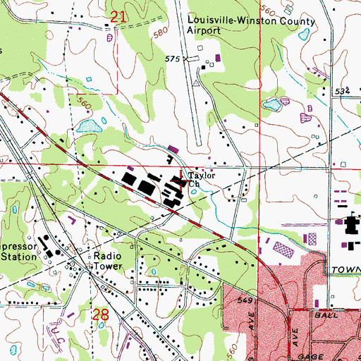 Topographic Map of Taylor Church, MS