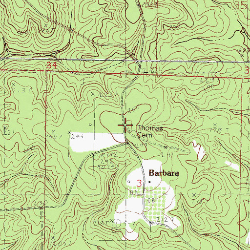 Topographic Map of Thomas Cemetery, MS