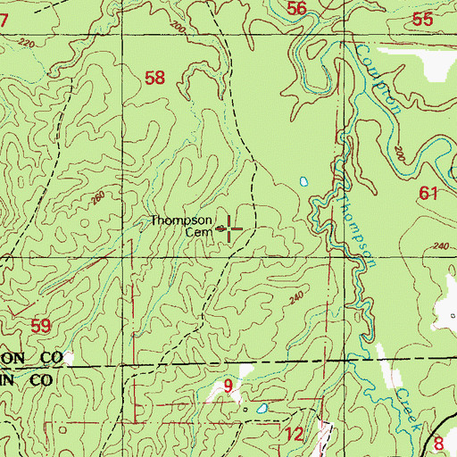 Topographic Map of Thompson Cemetery, MS