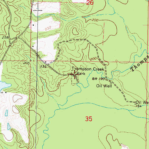 Topographic Map of Thompson Creek Park, MS