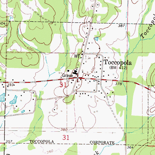 Topographic Map of Toccopola, MS