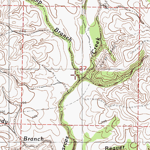 Topographic Map of Toms Camp Branch, MS