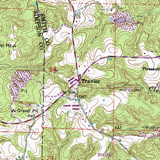 Topographic Map of Traxler, MS