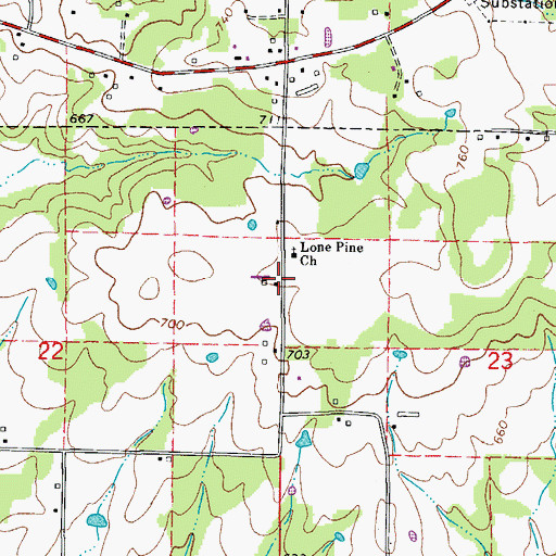 Topographic Map of Lone Pine, AR