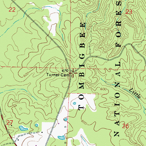 Topographic Map of Turner Cemetery, MS