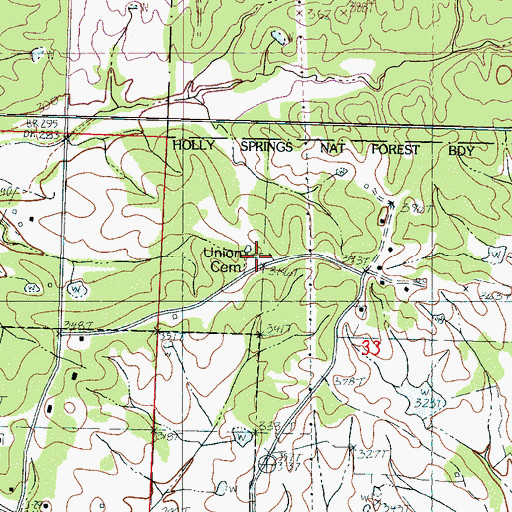 Topographic Map of Union Cemetery, MS