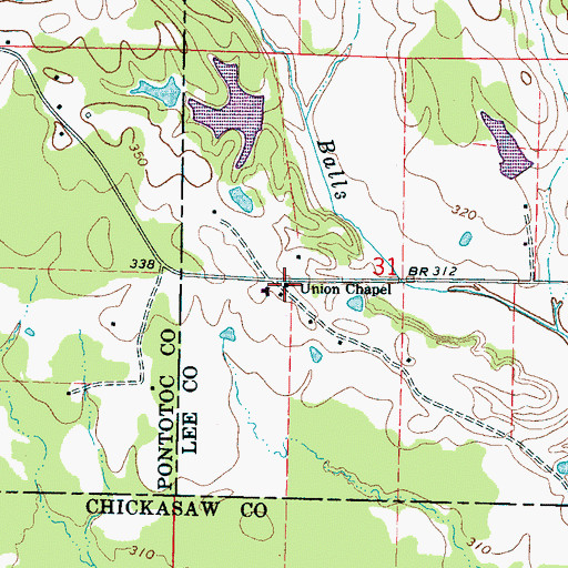 Topographic Map of Union Chapel, MS