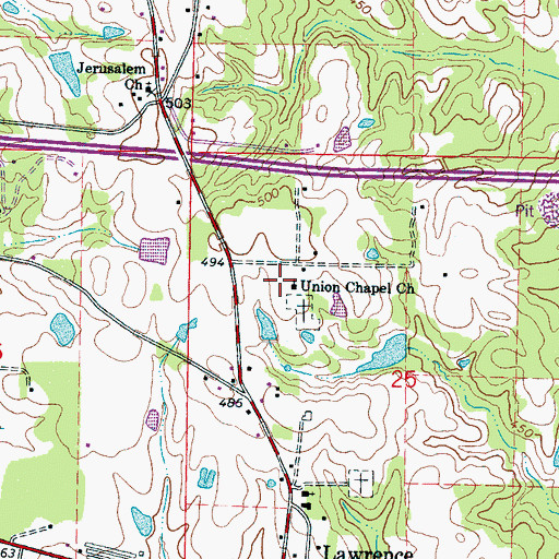Topographic Map of Union Chapel Church, MS