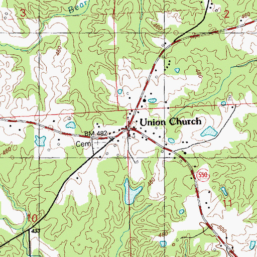 Topographic Map of Union Church, MS