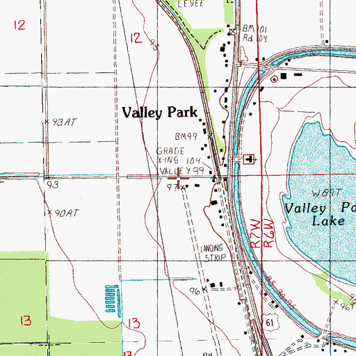 Topographic Map of Valley Park, MS