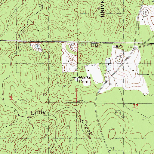 Topographic Map of Walker Cemetery, MS