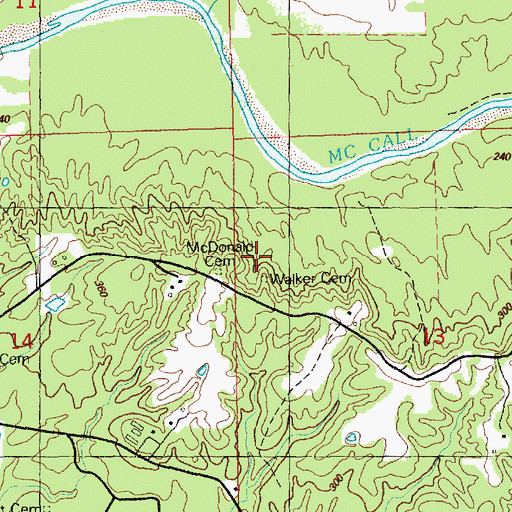 Topographic Map of Walker Cemetery, MS