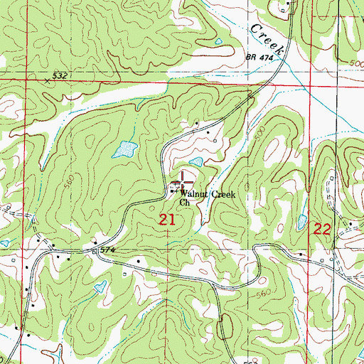 Topographic Map of Walnut Creek Church, MS