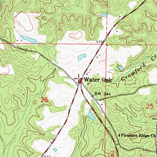 Topographic Map of Water Oak, MS
