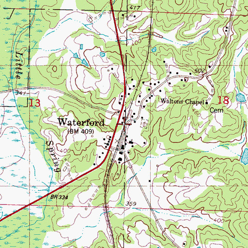 Topographic Map of Waterford, MS