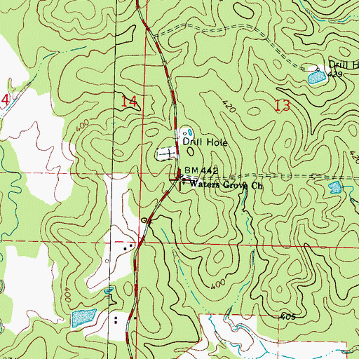 Topographic Map of Waters Grove Church, MS