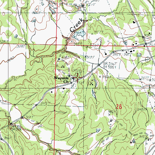 Topographic Map of Wayside Church, MS