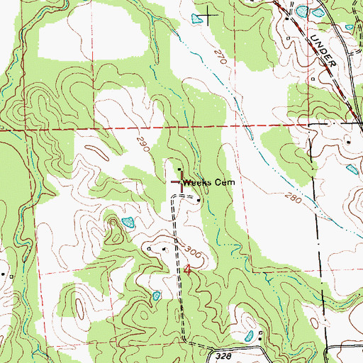 Topographic Map of Weeks Cemetery, MS