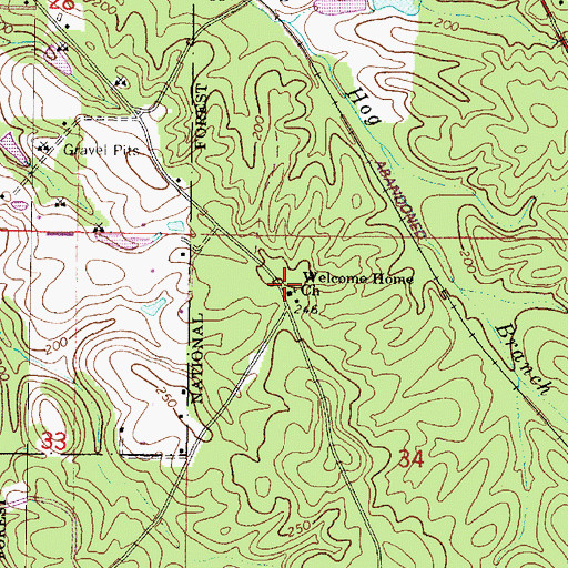 Topographic Map of Welcome Home Church, MS