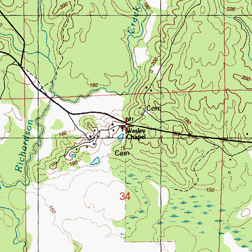 Topographic Map of Wesley Chapel, MS