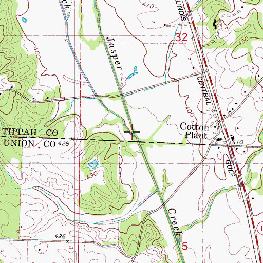 Topographic Map of West Branch Jasper Creek, MS