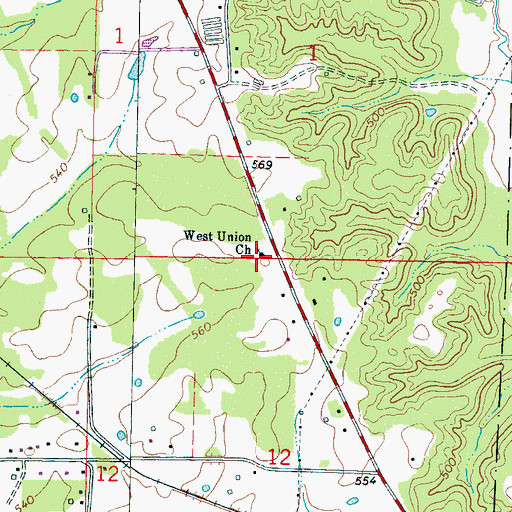 Topographic Map of West Union Church, MS