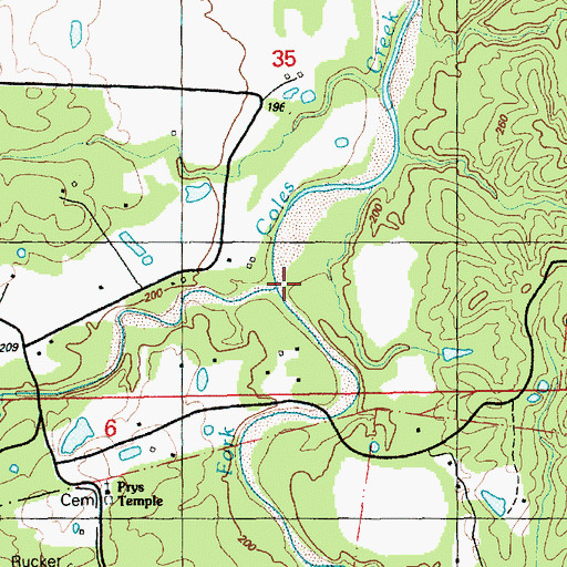 Topographic Map of Whitens Creek, MS
