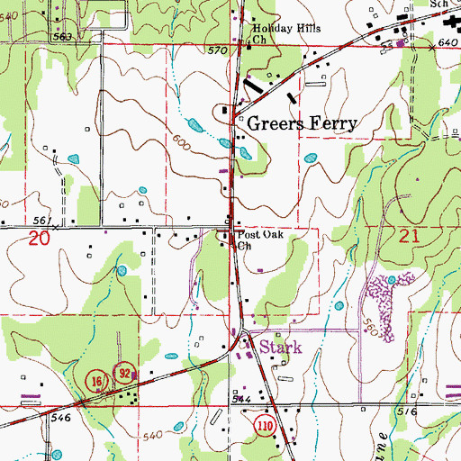 Topographic Map of Post Oak, AR