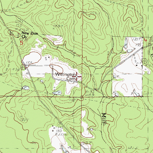 Topographic Map of Wittington Cemetery, MS