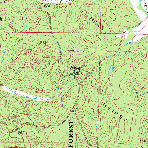 Topographic Map of Wicker Cemetery, MS