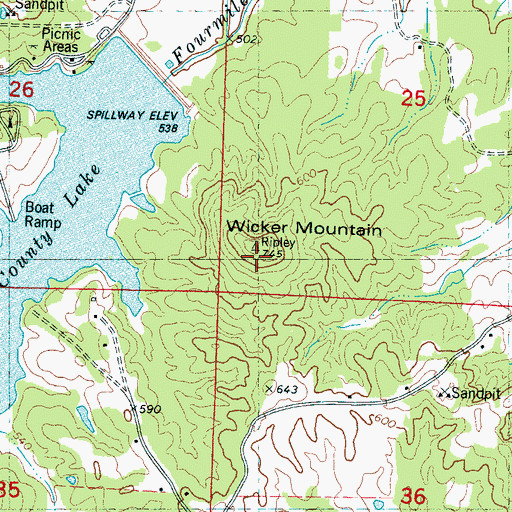 Topographic Map of Wicker Mountain, MS