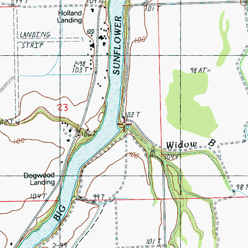 Topographic Map of Widow Bayou, MS