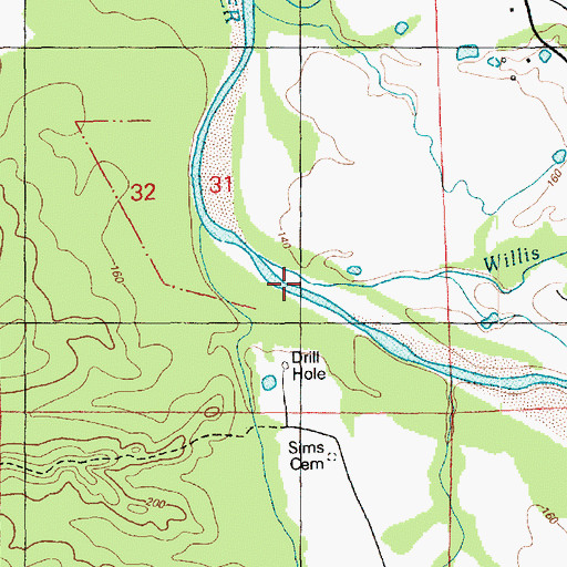 Topographic Map of Willis Branch, MS