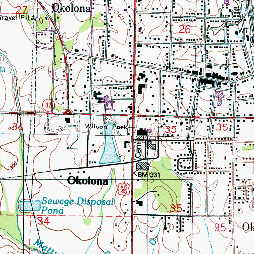 Topographic Map of Wilson Park, MS