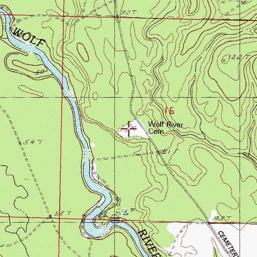 Topographic Map of Wolf River Cemetery, MS