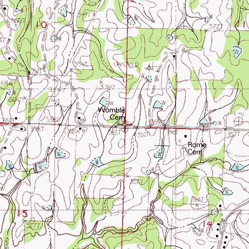 Topographic Map of Womble Cemetery, MS