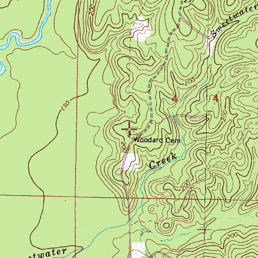 Topographic Map of Woodard Cemetery, MS