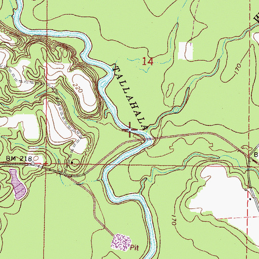 Topographic Map of Woodards Mill Creek, MS