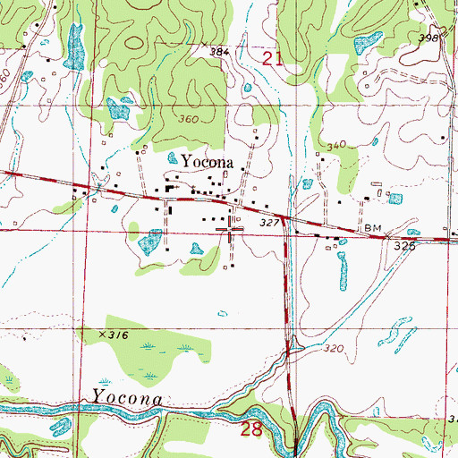 Topographic Map of Yocona, MS