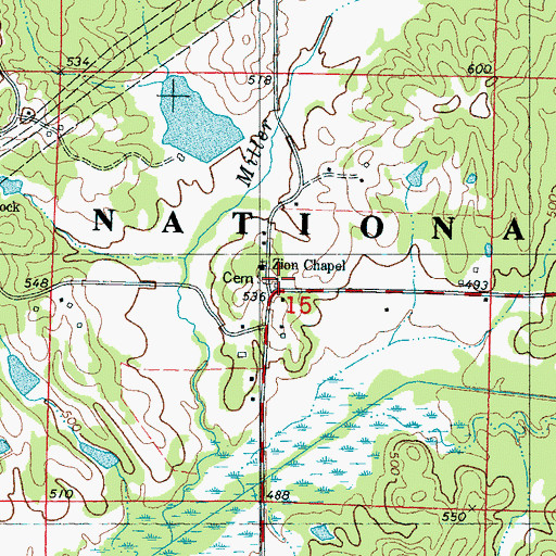 Topographic Map of Zion Chapel, MS