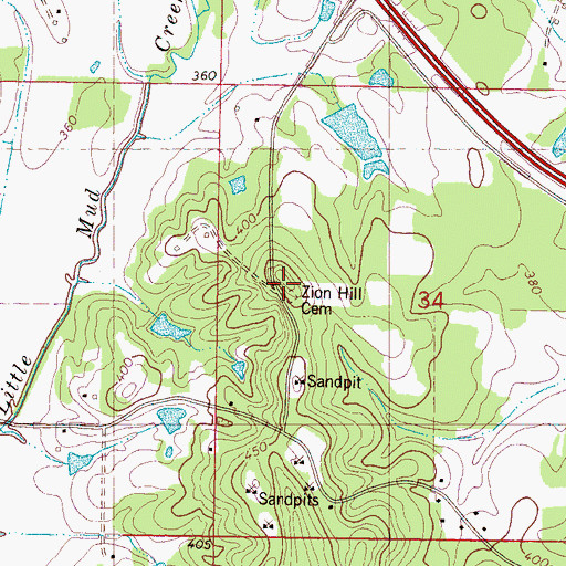 Topographic Map of Zion Hill Cemetery, MS