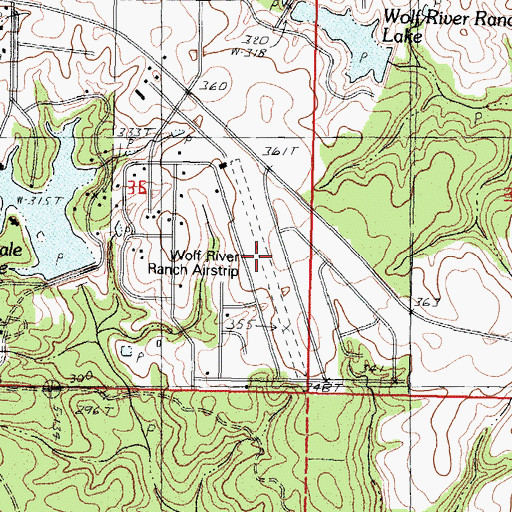Topographic Map of Wolf River Ranch Airport (historical), MS