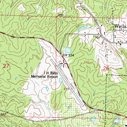 Topographic Map of I H Bass Jr Memorial Airport, MS