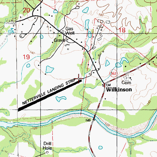 Topographic Map of Fred Netterville Lumber Company Wilkinson Community Airport, MS