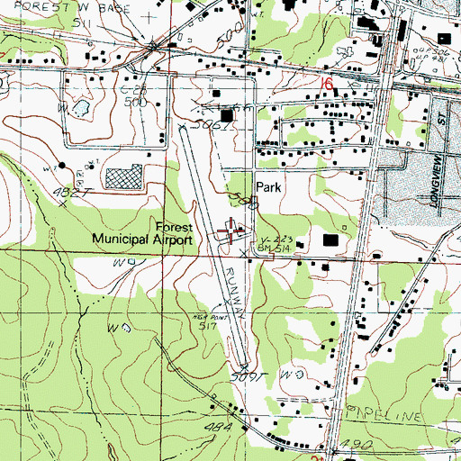 Topographic Map of G V Montgomery Airport, MS